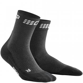 CEP Run Merino Winter Short Cut Compression Socks Damen | Grey Black