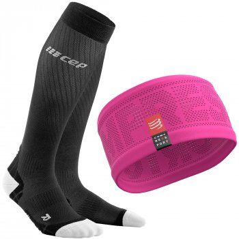 CEP Run Ultralight Compression Socks Black Light Grey + Stirnband | Damen