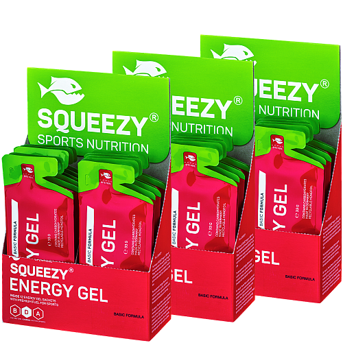 SQUEEZY Energy Gel Aktion | 3 Boxen mit je 12 Gels | MHD 30.06.2026
